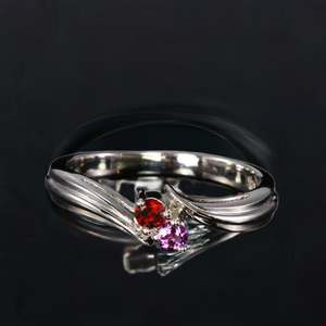 2 Birthstone Fluted Bypass Shank Mothers Ring - MothersFamilyRings.com