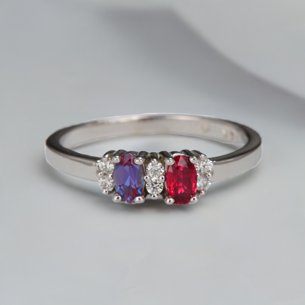2 Stone Oval Birthstone Ring with Fine Diamonds Designed by Christopher Michael - MothersFamilyRings.com