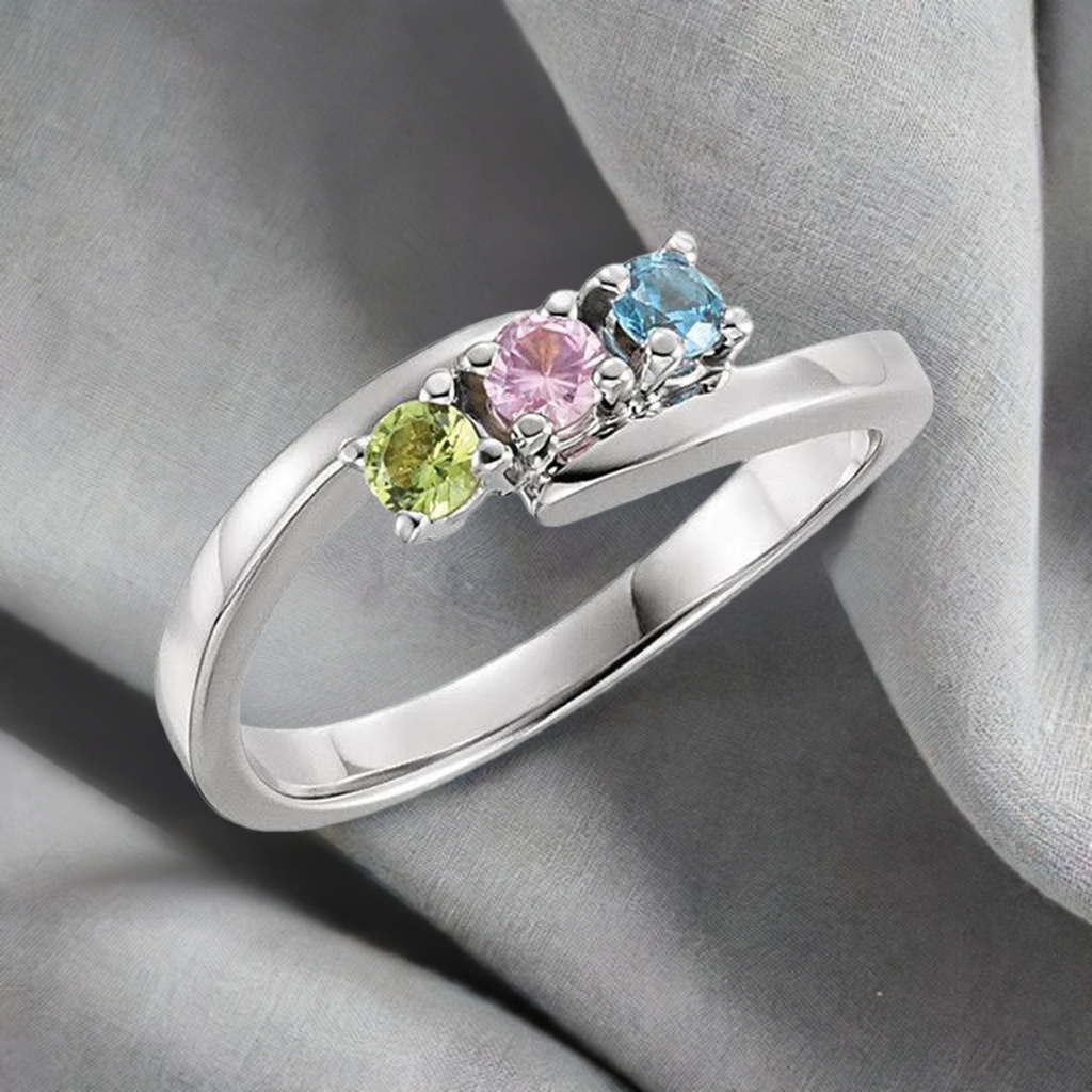 3 Stone Bypass Mothers Ring 3mm Birthstones* - MothersFamilyRings.com