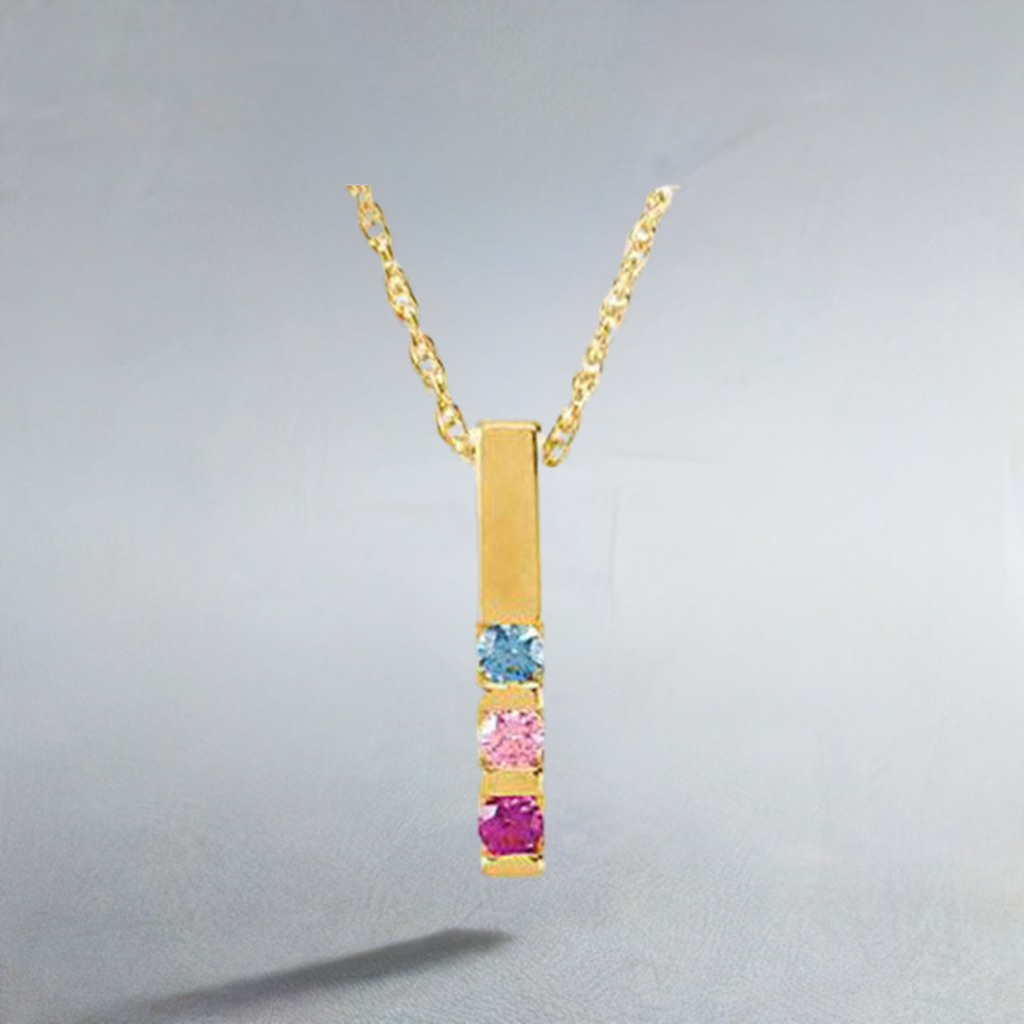 3 stone Channel Set Mother's Pendant with Natural Gemstones - MothersFamilyRings.com