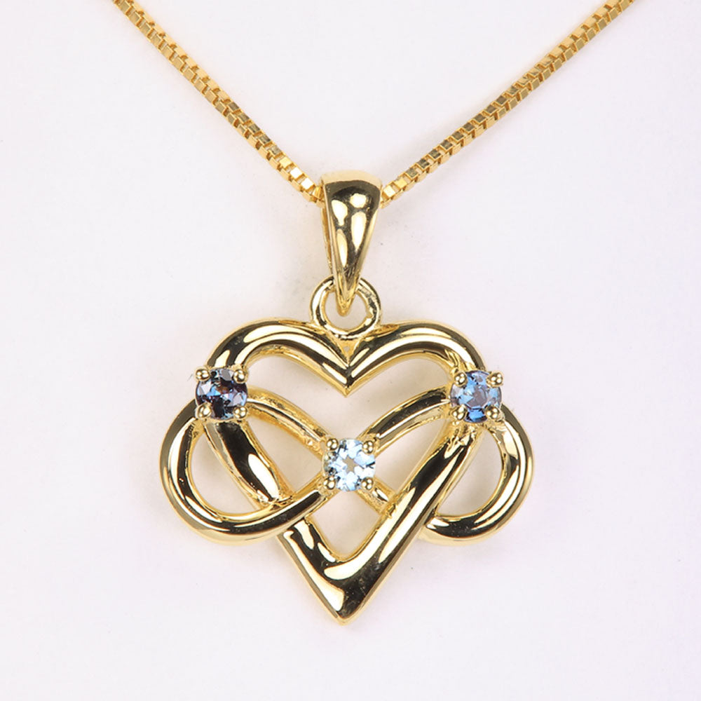 three stone infinity yellow gold mother's pendant birthstones