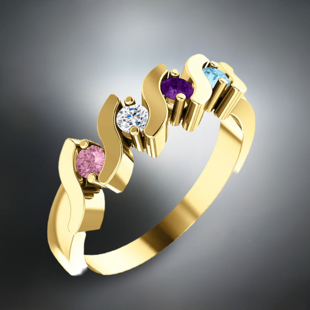 4 Stone S bar Mothers Ring - MothersFamilyRings.com