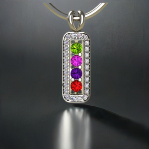 4 Birthstone Mothers Pendant with Diamonds Around by Christopher Michael - MothersFamilyRings.com