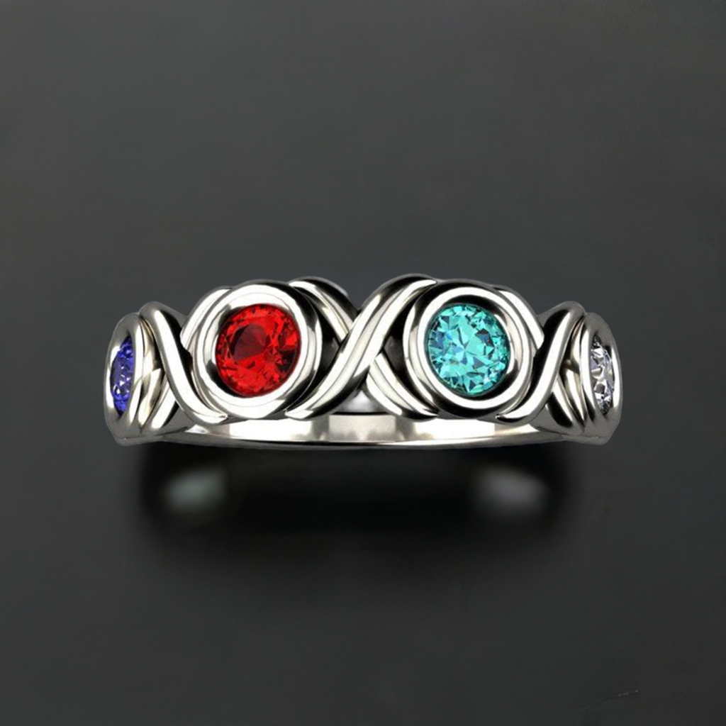 4 Stone Bezeled Hugs and Kisses Mothers Ring Designed by Christopher Michael - MothersFamilyRings.com