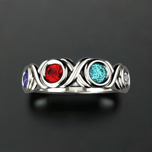 4 Stone Bezeled Hugs and Kisses Mothers Ring Designed by Christopher Michael - MothersFamilyRings.com