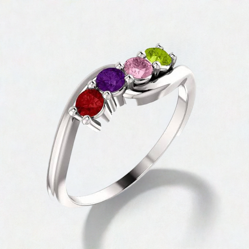 4 Stone Bypass Mothers Ring 3mm Birthstones* - MothersFamilyRings.com
