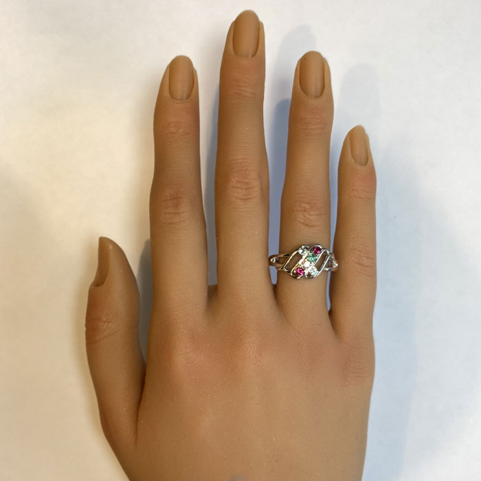 mother's ring with six gemstones on hand