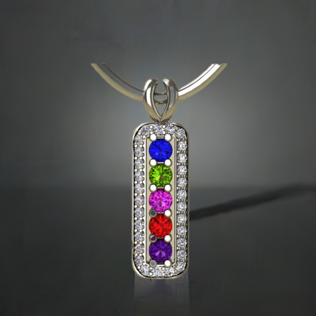 5 Birthstone Mothers Pendant with Diamonds Around by Christopher Michael - MothersFamilyRings.com