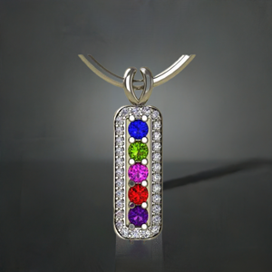 5 Birthstone Mothers Pendant with Diamonds Around by Christopher Michael - MothersFamilyRings.com