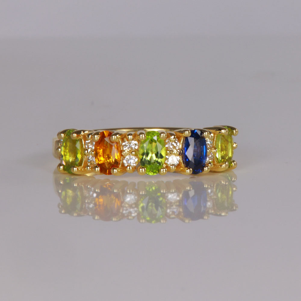 five oval birthstone mothers ring yellow gold