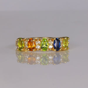 five oval birthstone mothers ring yellow gold