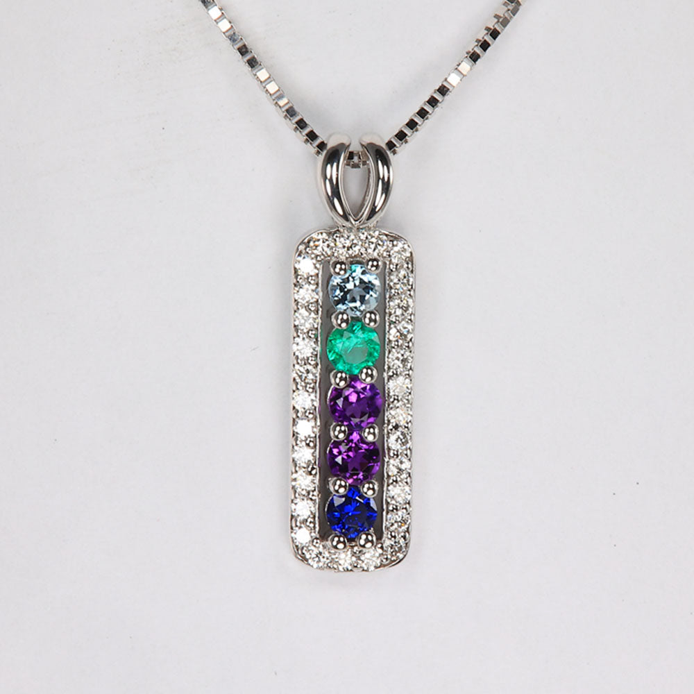 five stone birthstones gemstones diamonds mothers pendant white gold