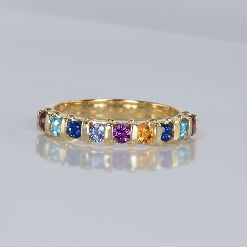 nine stone mothers ring yellow gold