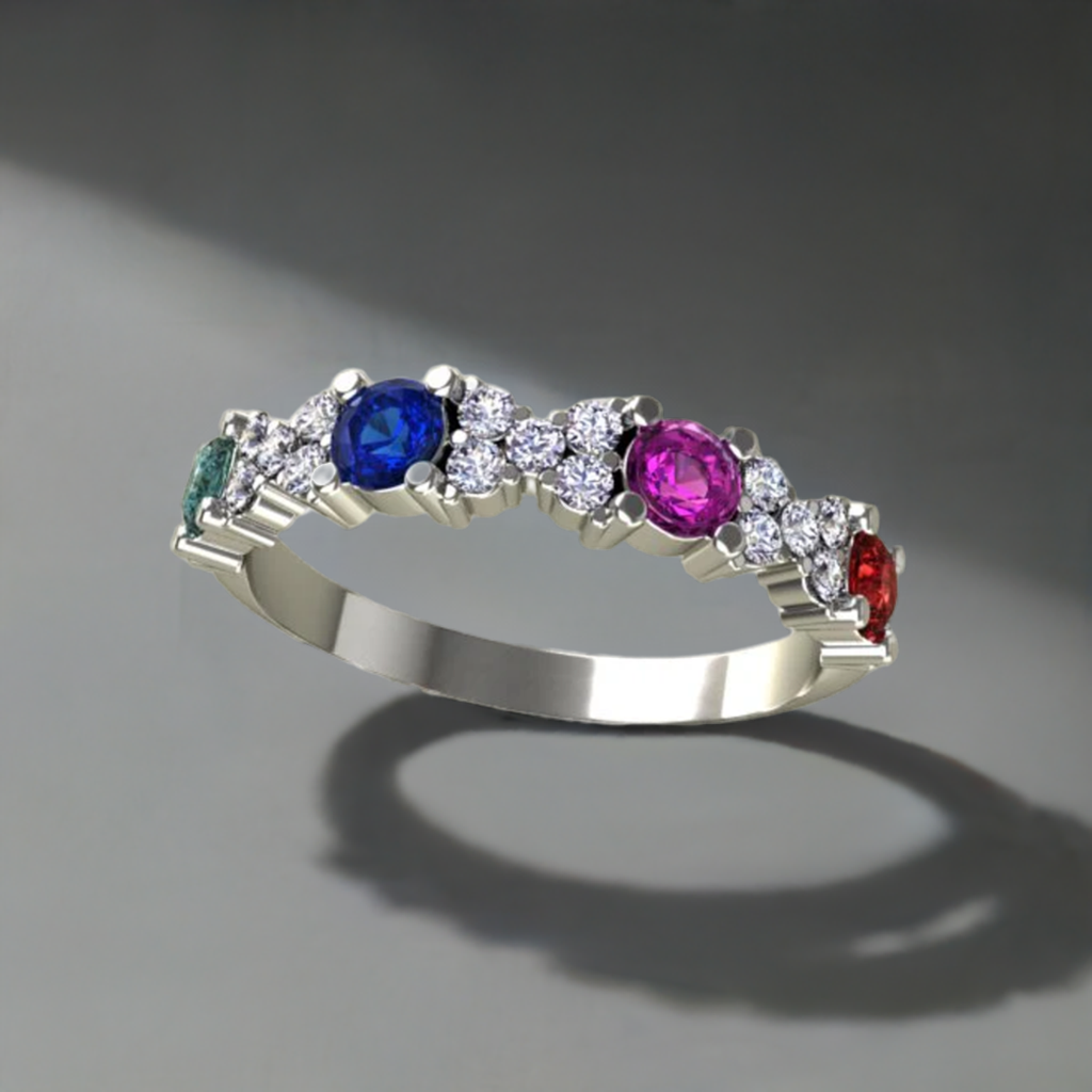 4 Birthstone Mothers Ring With .21 carats of Fine Diamonds by Christopher Michael - MothersFamilyRings.com