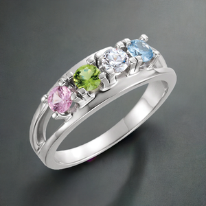 Four Birthstone Split Shank Mothers Ring - MothersFamilyRings.com