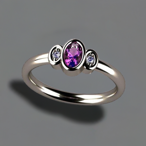 Bezeled One Stone Oval Mothers Ring With Diamond Designed by Christopher Michael - MothersFamilyRings.com