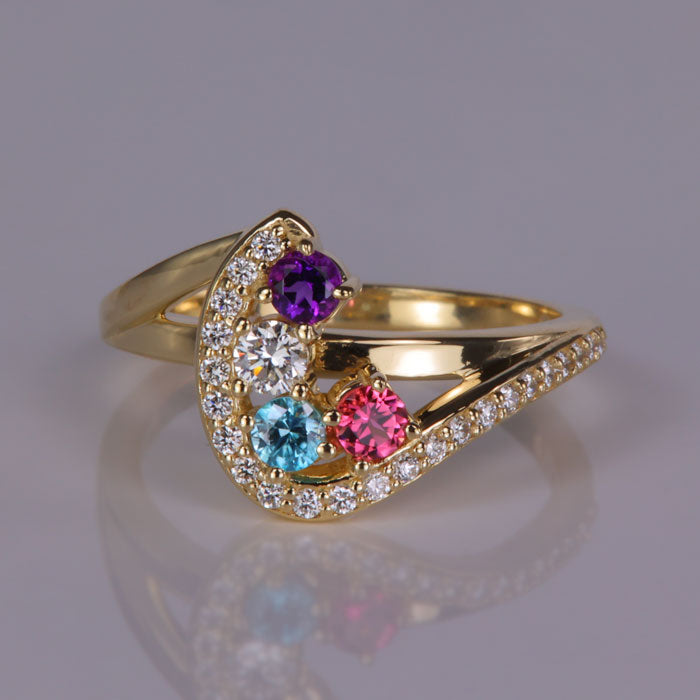 yellow gold four gemstone and diamond mother's ring