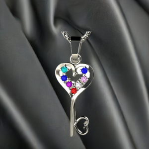 Seven Birthstone Key To Hearts Mothers Pendant* Christopher Michael Design - MothersFamilyRings.com
