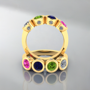 Christopher Michael Design with 4 Bezel Set Gemstones and Diamonds - MothersFamilyRings.com
