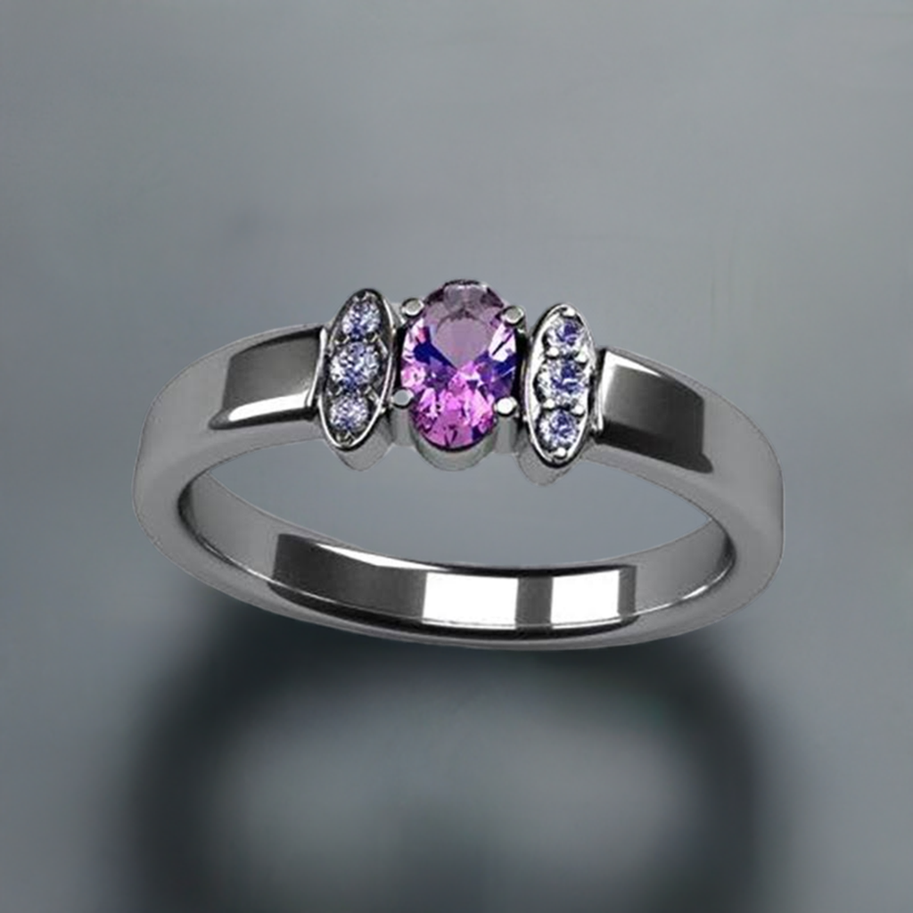 Christopher Michael Designed One Stone Oval Mothers Ring with Diamond - MothersFamilyRings.com
