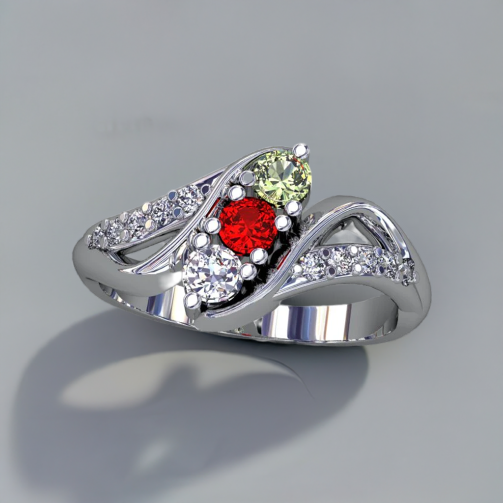 Christopher Michael Designed Twist Mothers Ring With Fine Cut Diamonds - MothersFamilyRings.com