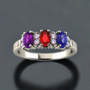 3 Stone Oval Birthstone Ring with Fine Diamonds Designed by Christopher Michael - MothersFamilyRings.com