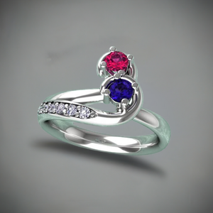Curled Two Birthstone Mother Ring with Diamond* Christopher Michael Design - MothersFamilyRings.com
