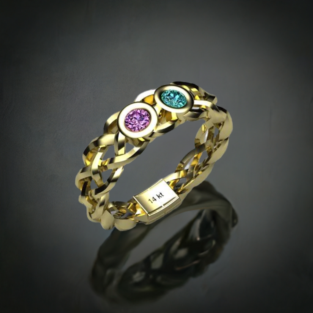 Custom Designed by Christopher Michael Mothers Ring With Two Bezeled 3mm Birthstones - MothersFamilyRings.com