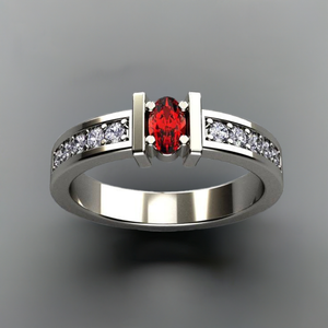 Exquisite One Stone Oval Mothers Ring with Diamonds Designed by Christopher Michael - MothersFamilyRings.com
