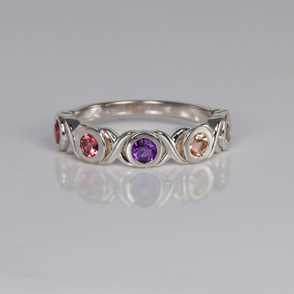 5 Stone Bezeled Hugs and Kisses Mothers Ring Designed by Christopher Michael - MothersFamilyRings.com