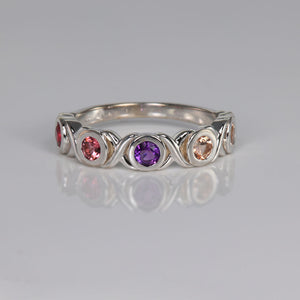 5 Stone Bezeled Hugs and Kisses Mothers Ring Designed by Christopher Michael - MothersFamilyRings.com