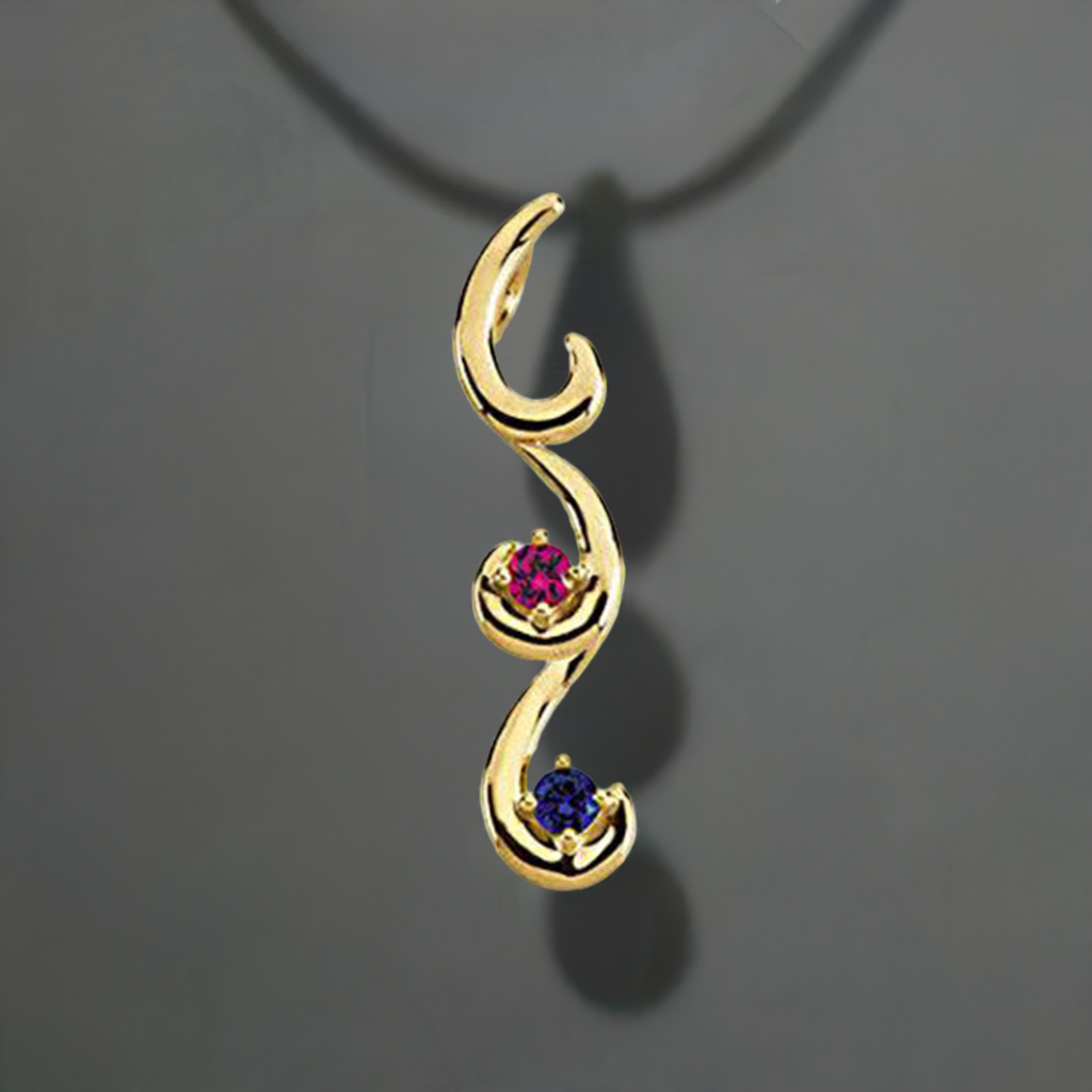 Flowing Drop Mother's Pendant with 2 Natural Birthstones