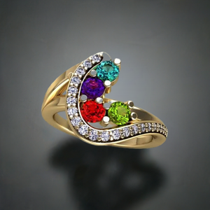 Four Birthstone Custom Mothers Ring With Fine Cut Diamonds by Christopher Michael - MothersFamilyRings.com