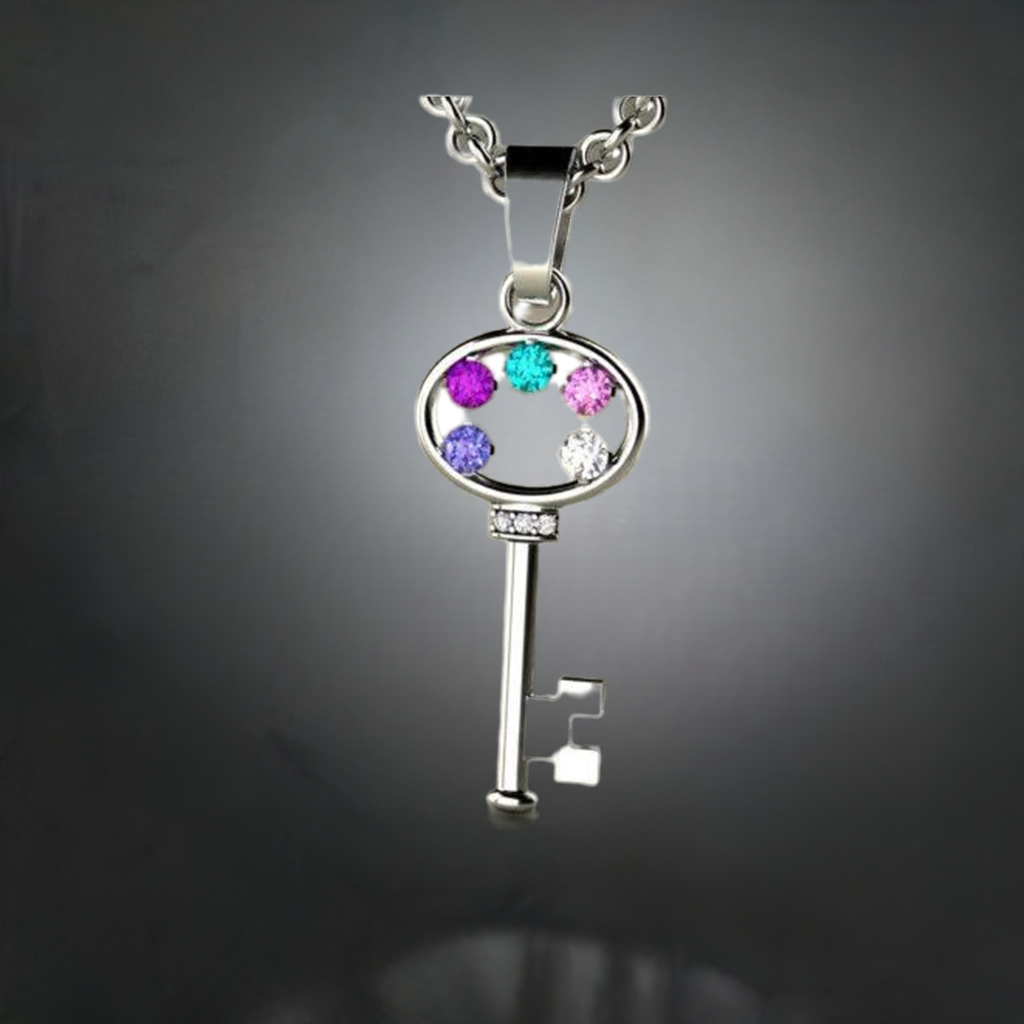 Key To My Heart Mother's Pendant with Five Birthstones - MothersFamilyRings.com