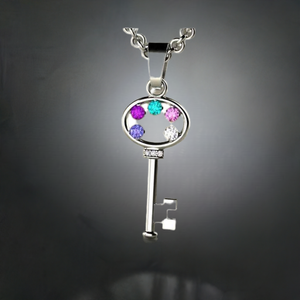 Key To My Heart Mother's Pendant with Five Birthstones - MothersFamilyRings.com