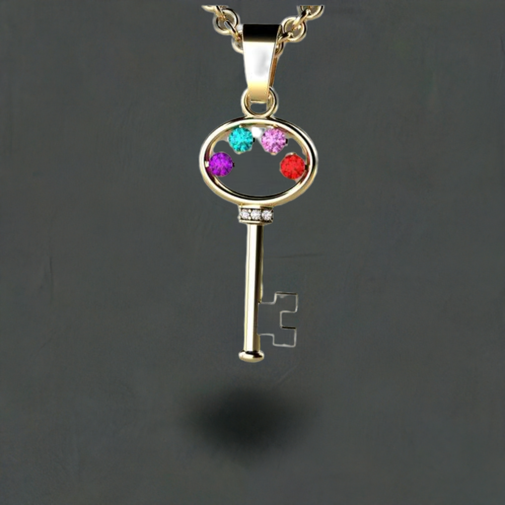 Key To My Heart Mother's Pendant with Four Birthstones - MothersFamilyRings.com