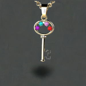 Key To My Heart Mother's Pendant with Four Birthstones - MothersFamilyRings.com