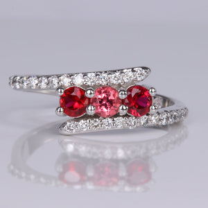 three stone bypass ring in white gold mother's ring