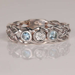 three stone mothers ring white gold