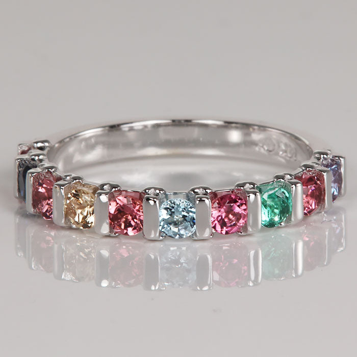 10 Stone Christopher Michael Design Mother's Ring 3mm With Heart Accent - MothersFamilyRings.com