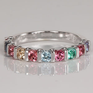 10 Stone Christopher Michael Design Mother's Ring 3mm With Heart Accent - MothersFamilyRings.com