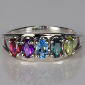 5 oval birthstone mother's ring in white gold