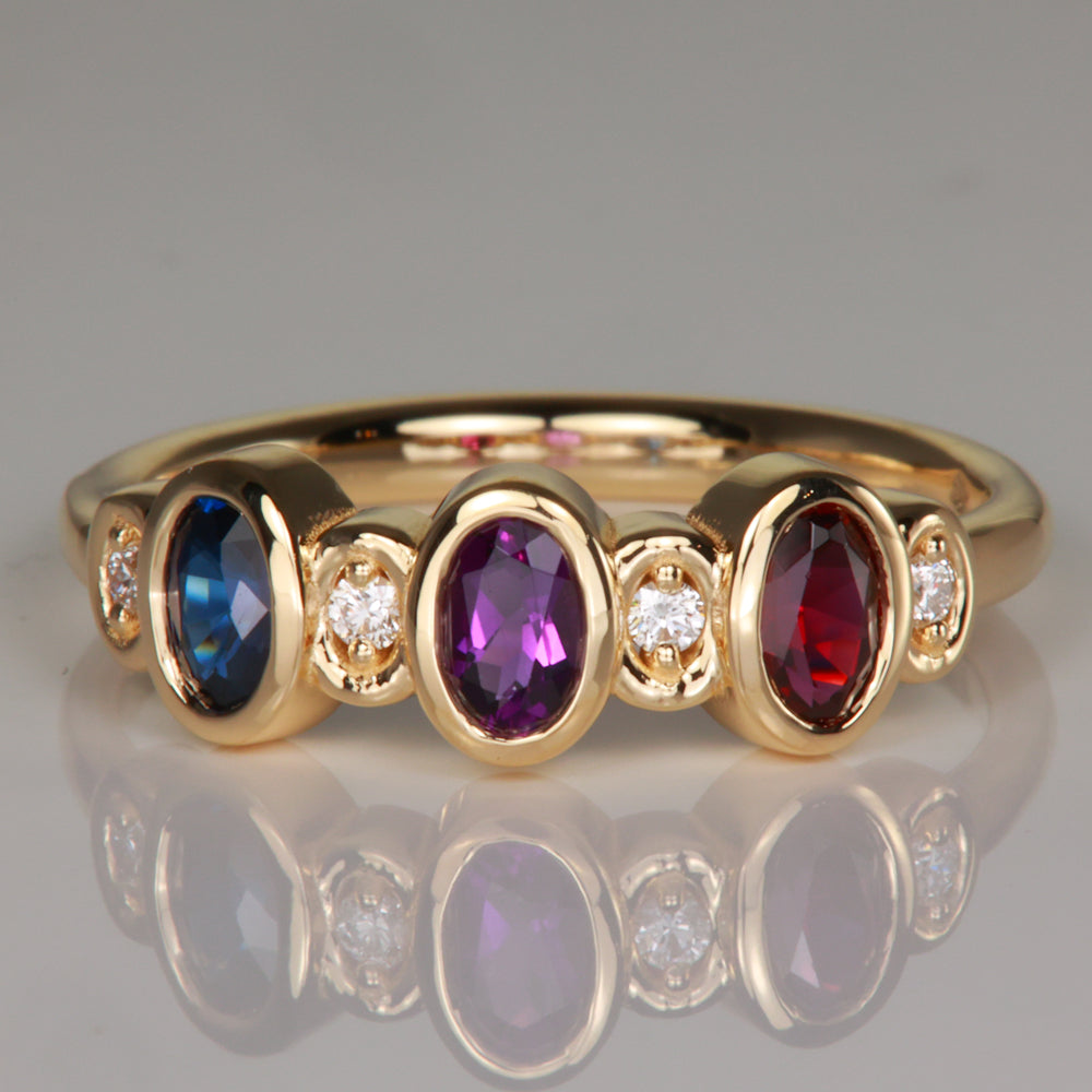 three stone yellow gold mother's ring