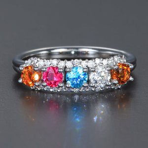 Mother's Ring With Fine Diamond and 5 Natural Birthstones* designed by Christopher Michael - MothersFamilyRings.com
