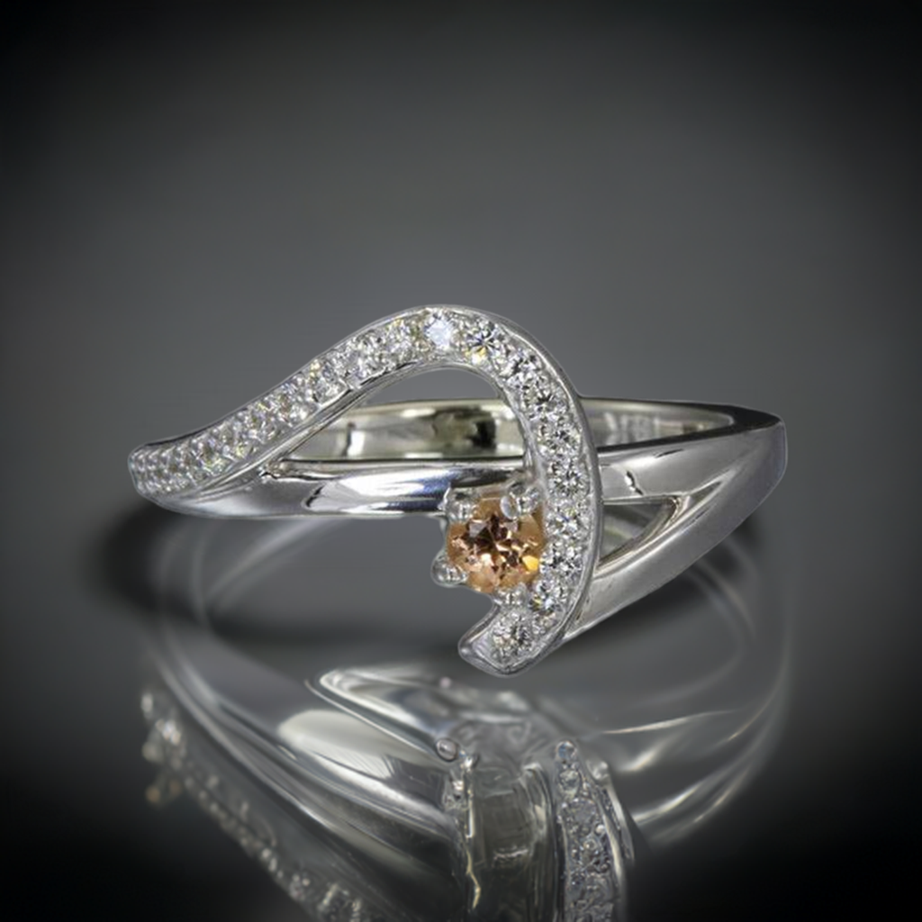 One Birthstone Custom Mothers Ring With Fine Cut Diamonds by Designed by Christopher Michael - MothersFamilyRings.com
