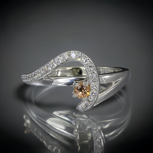 One Birthstone Custom Mothers Ring With Fine Cut Diamonds by Designed by Christopher Michael - MothersFamilyRings.com