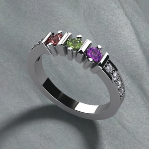 Original Christopher Michael Designed Three Stone Mothers Ring With Fine Cut Diamonds - MothersFamilyRings.com