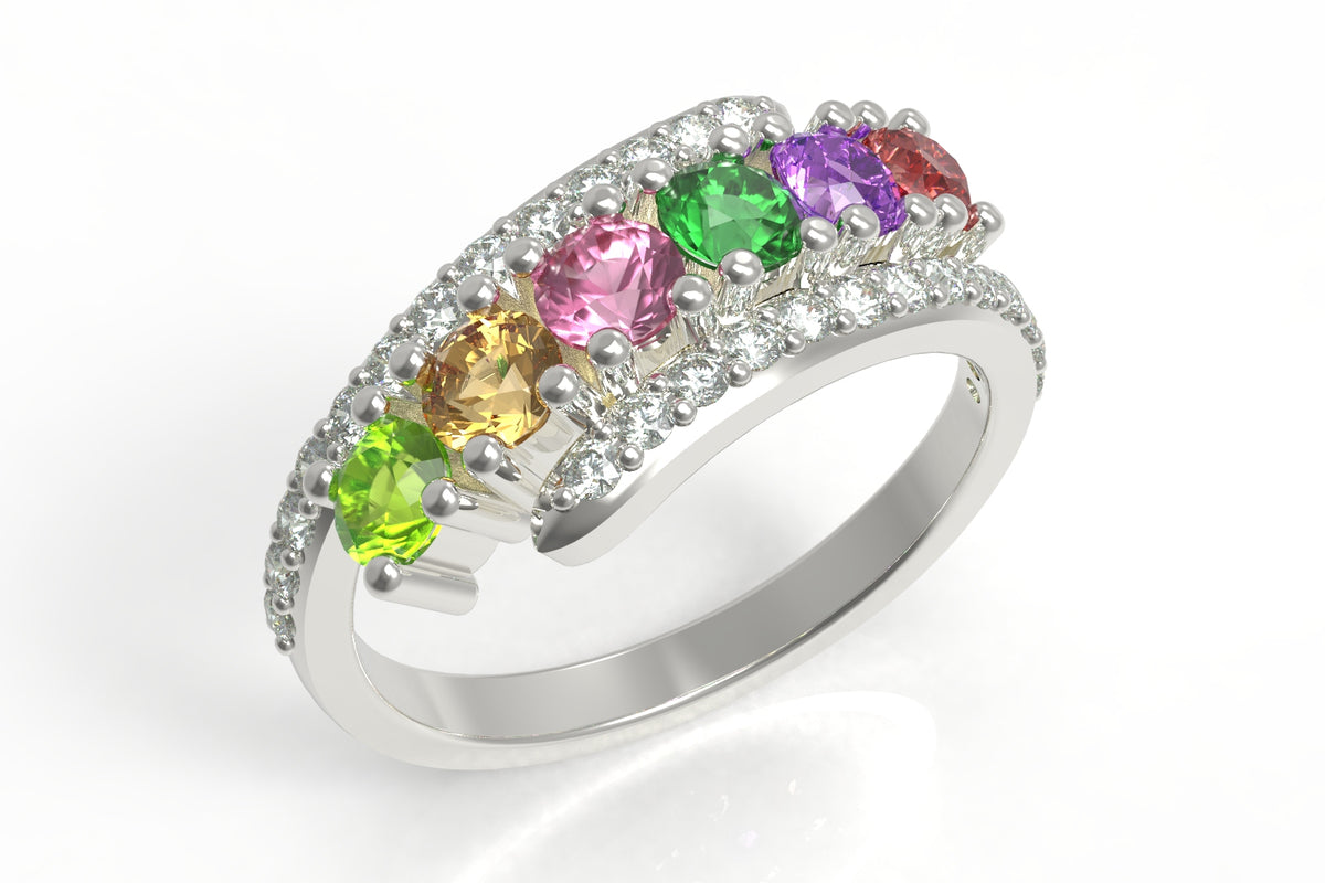 Diamond 6 Stone Bypass Mother's Ring Designed by Steve Moriarty