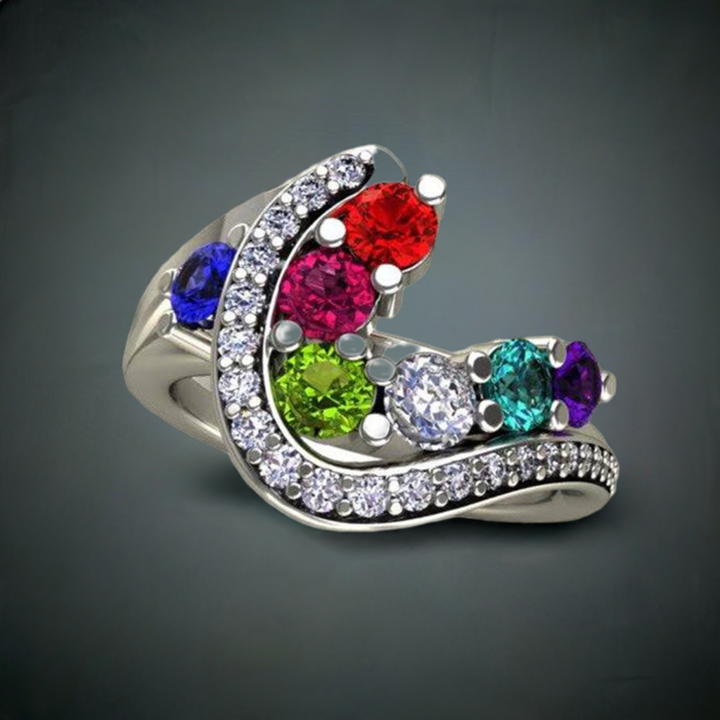 Seven Birthstone Custom Mothers Ring With Fine Cut Diamonds by Christopher Michael - MothersFamilyRings.com