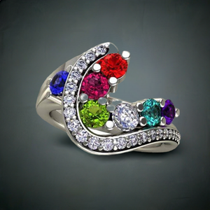 Seven Birthstone Custom Mothers Ring With Fine Cut Diamonds by Christopher Michael - MothersFamilyRings.com